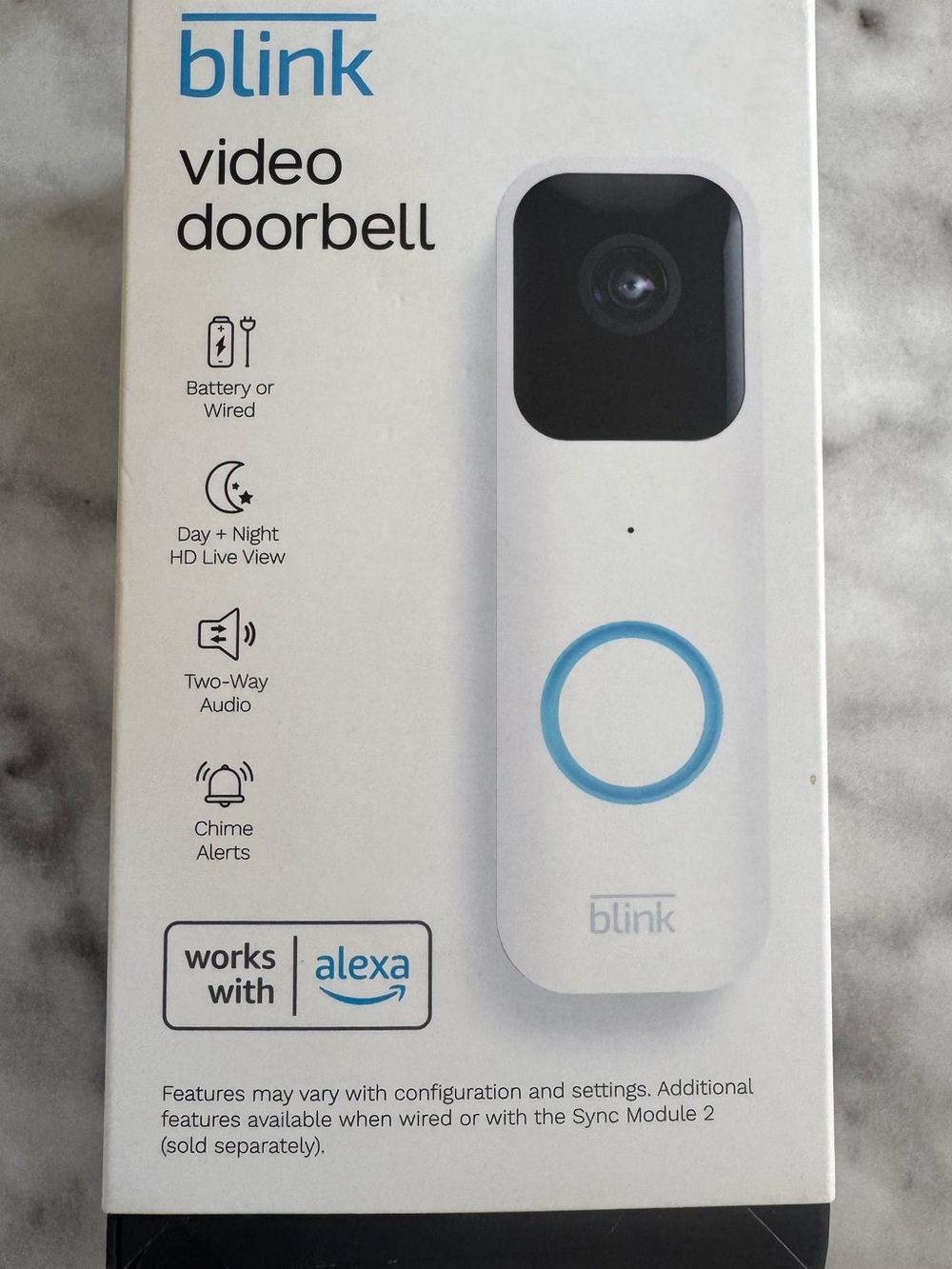 Blink Video Doorbell Camera – White (Battery-Powered) + No-Drill Door Mount